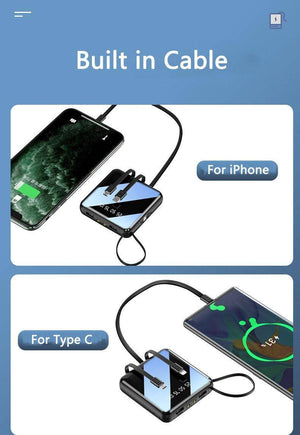 20000mAh Mini Mirror Built In Cables Fast Charging Power Bank