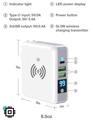 6700mAh 3 in 1 Multipurpose Super Wireless Charging Power Bank Wall Adapter Travel Charger