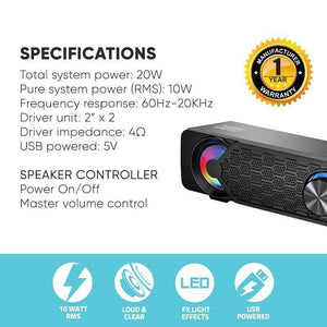 AudioBox AudioBar U250 Powerful Audio Sound Bar With LED Light Effects
