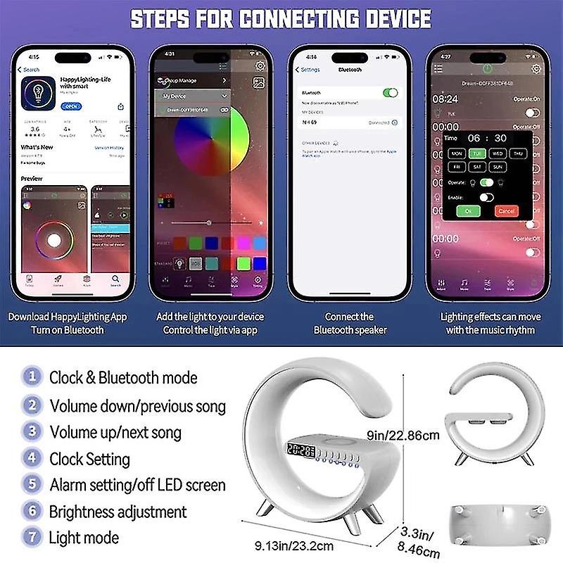 3in1 Alarm Clock Bluetooth Speaker Wireless Charger with RGB Light